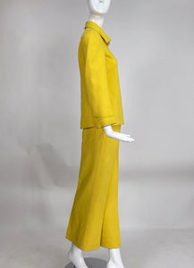 Andre Courreges Paris Couture Future Yellow Wool Pique Pant Set 1970s