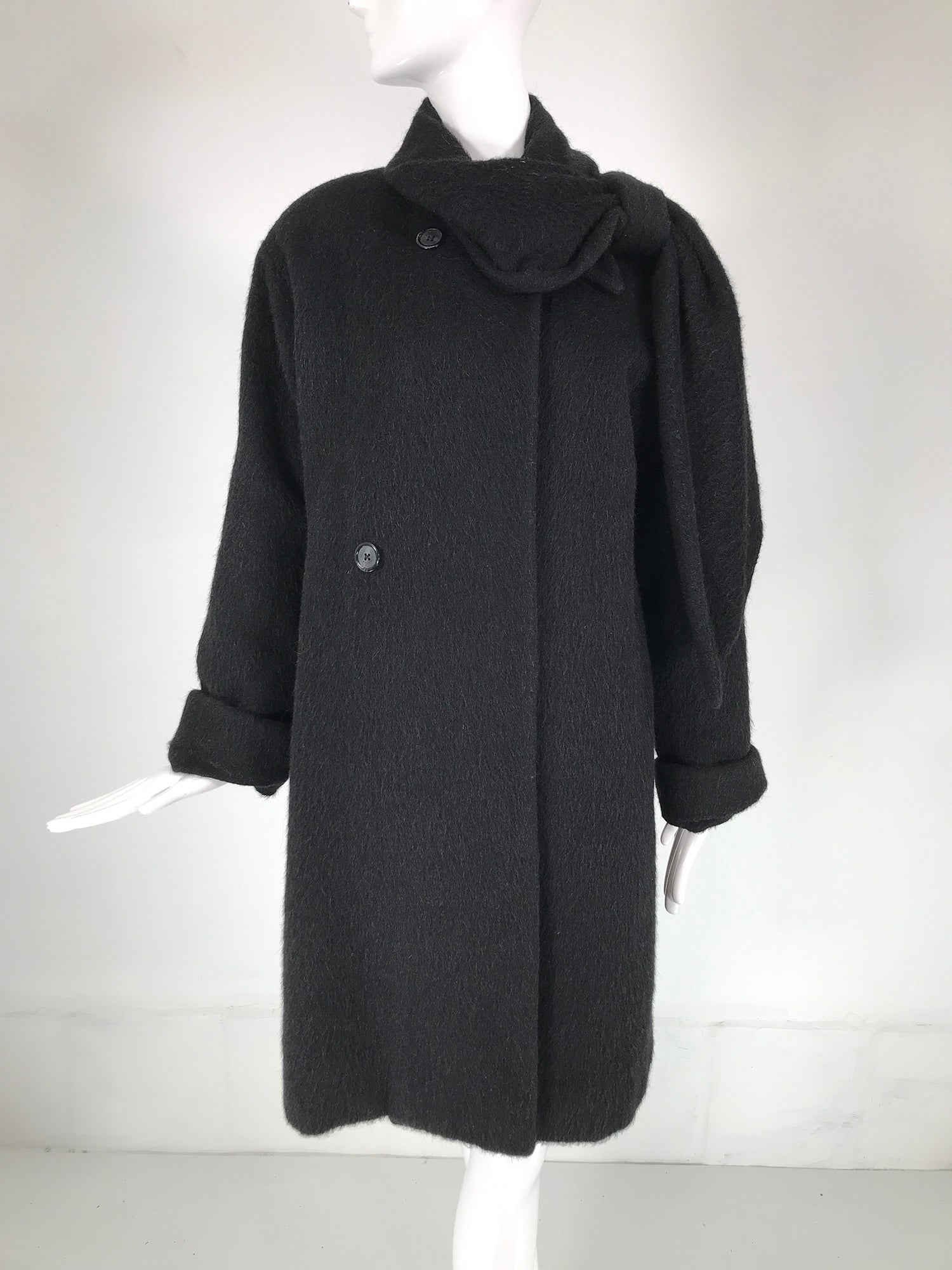 Christian Dior Charcoal Grey Mohair & Wool Winter Coat 1980s