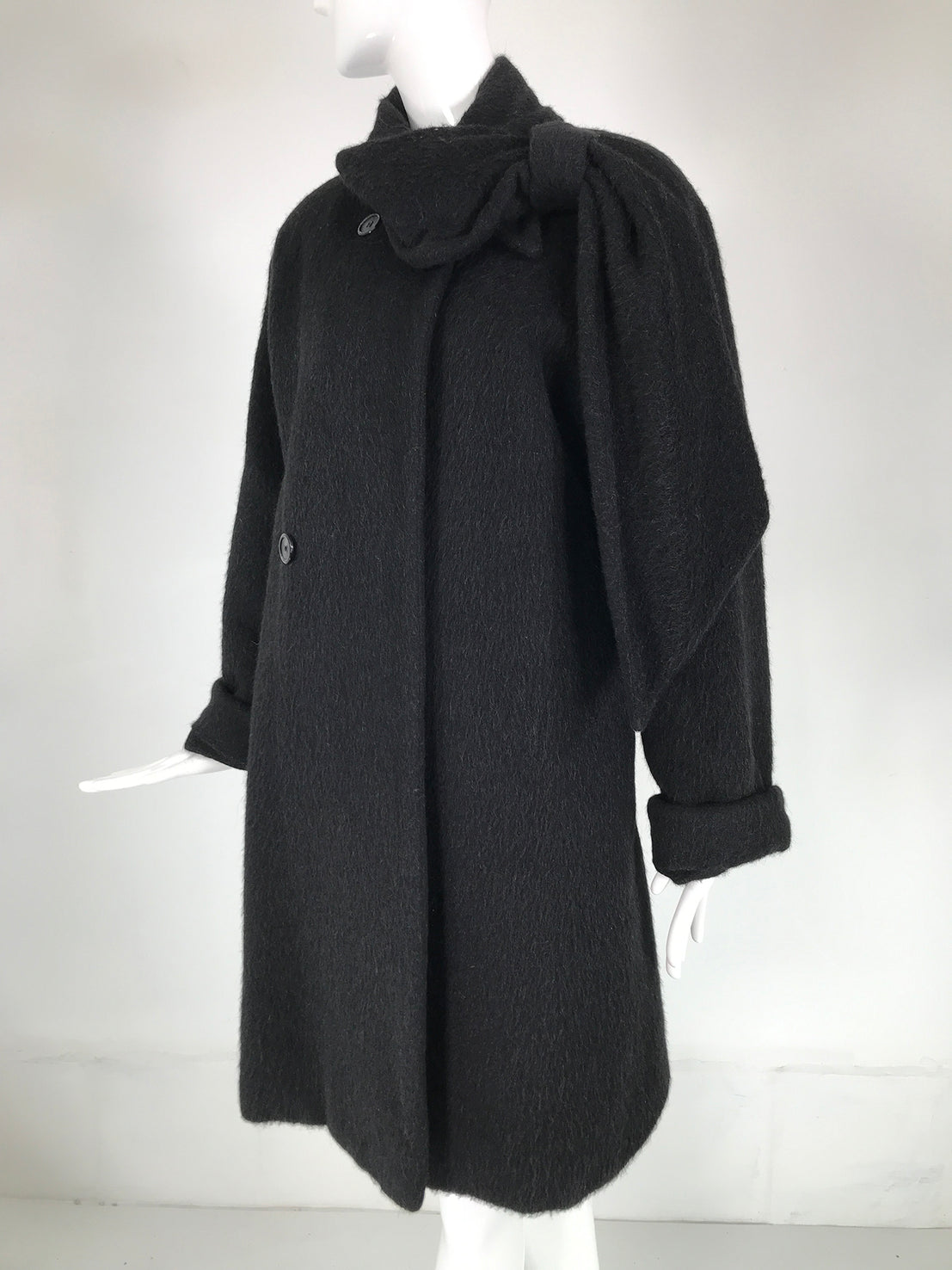 1980s〜90s Christian Dior Wool Coat Christian Dior Charcoal Grey Mohair & Wool Winter Coat 1980s