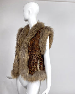 Vintage Fox Fur & Stenciled Faux Ocelot Fur Gilet 1970s