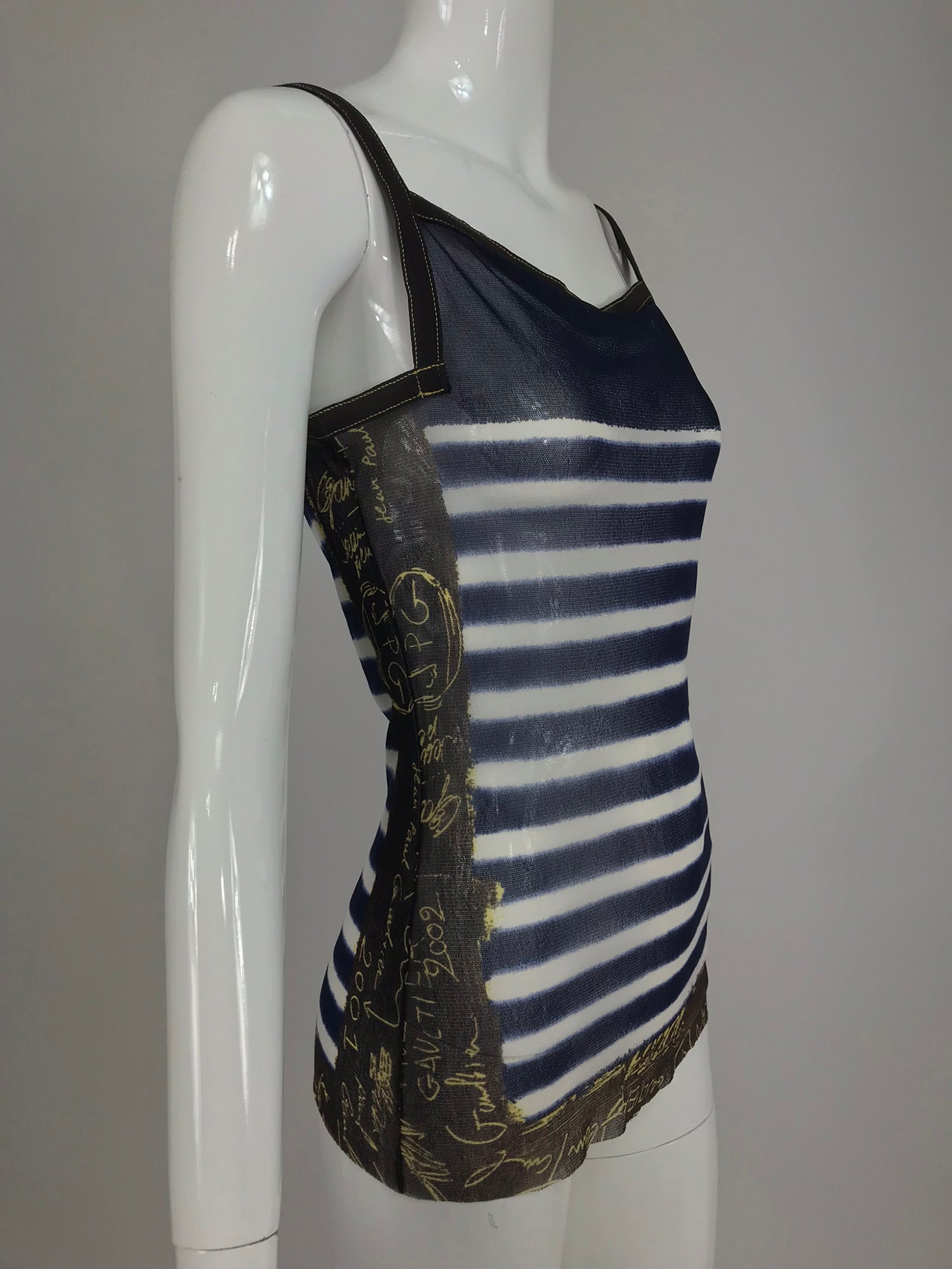 SOLD Jean Paul Gaultier signed nautical stripe mesh tank top dated 