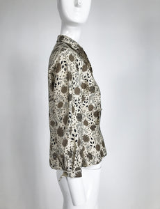 Vintage Modernist Print Rhinestone Cotton Twill Blouse by Jublee NY 1950s