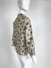 Vintage Modernist Print Rhinestone Cotton Twill Blouse by Jublee NY 1950s