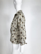 Vintage Modernist Print Rhinestone Cotton Twill Blouse by Jublee NY 1950s