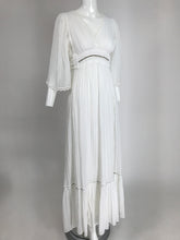 Vitnage White Gauze Embroidered Lace trim Maxi Dress 1970s