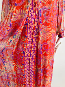 Vintage Raksha Bright Floral Silk Maxi Dress 1970s