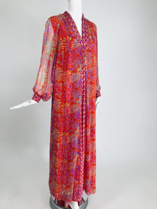 SOLD Vintage Raksha Bright Floral Silk Maxi Dress 1970s