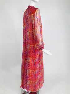 SOLD Vintage Raksha Bright Floral Silk Maxi Dress 1970s