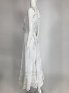 Victorian White Embroidered Cotton & Lace Long Camisole Petticoat Combination 1890s