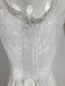 Victorian White Embroidered Cotton & Lace Long Camisole Petticoat Combination 1890s