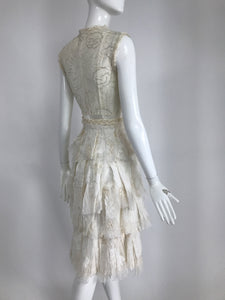 Gregory Parkinson Pieced Applique White Silk and Lace Dress