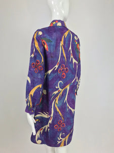 SOLD Contessa Hong Kong Hand Painted Raw Silk Shirt Dress 1960s