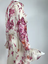 Roberto Cavalli Floral Silk Plunge Neck Dip Hem Ruffle Gypsy Dress L