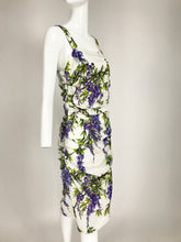 SOLD  Dolce & Gabbana Wisteria Print Side Ruched Dress in White & Lavender
