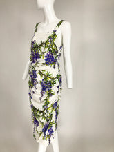 Dolce & Gabbana Wisteria Print Side Ruched Dress in White & Lavender