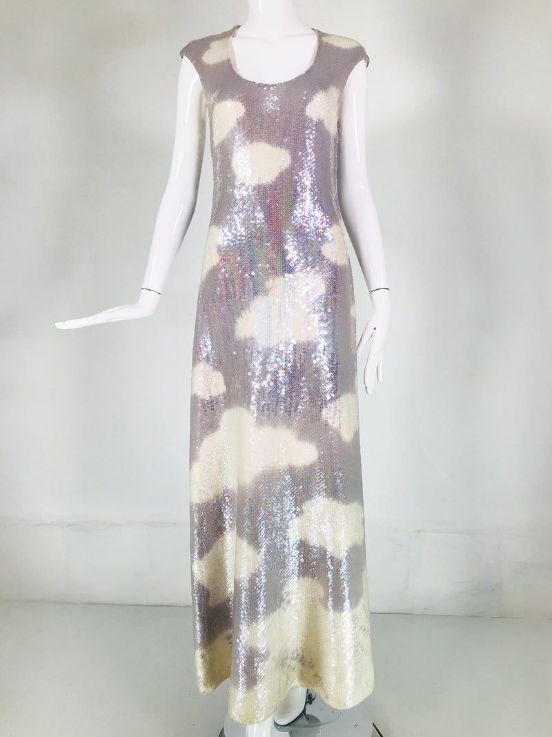 SOLD Halston Iconic Clouds Dress in Stormy Grey & Cream Iridescent Seq   Palm Beach Vintage