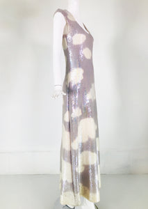 Halston Iconic Clouds Dress in Stormy Grey & Cream Iridescent Sequins Mid 1970s