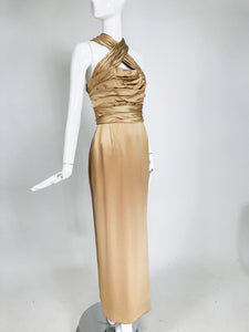 James Galanos Champagne Gold Silk Satin Evening Gown