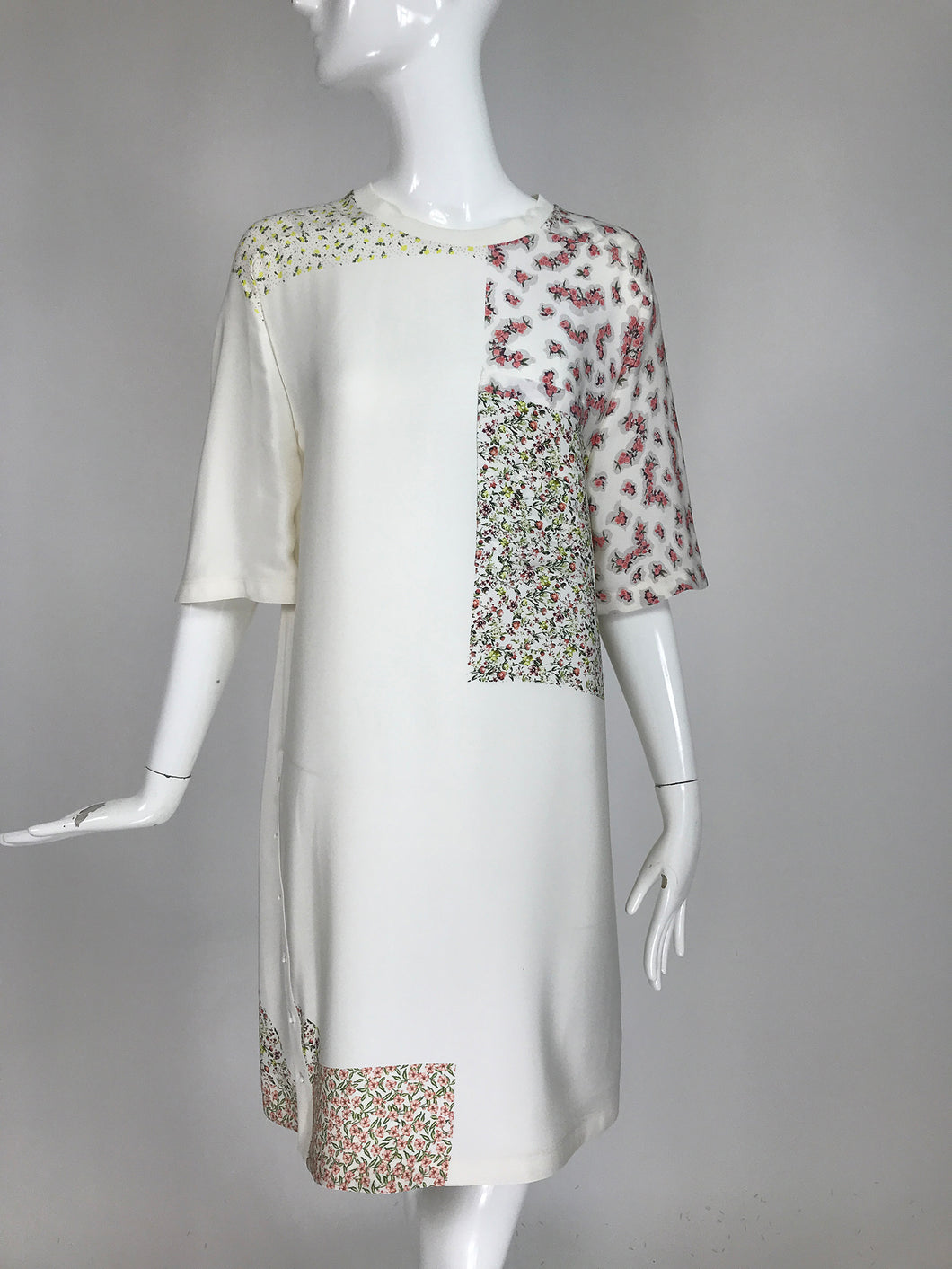 3.1 Phillip Lim Cream Patchwork Mini Floral Print Silk Dress