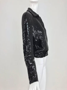 SOLD  Halston black sequin zip front cropped jacket, 1970s