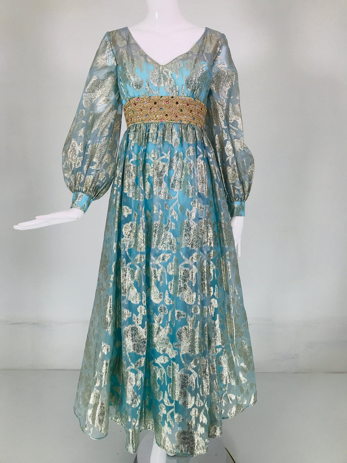 70s maxi dresses 1970s Silver Blue Metallic Jewel Waist Dress – Palm Beach Vintage Color:French Cafe Collection_CORE 35 with a modern 2025 Prom Dresses –