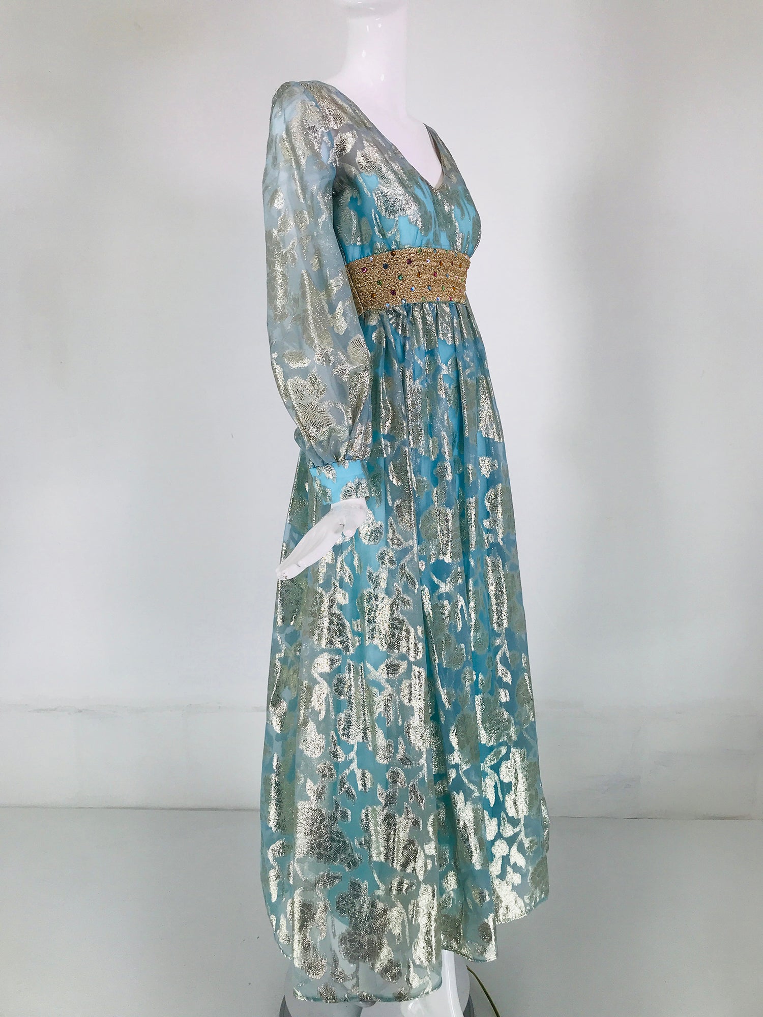 1970s Silver Blue Metallic Jewel Waist Maxi Dress – Palm Beach Vintage