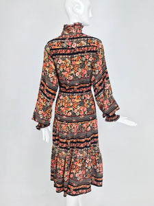 SOLD Rety Paris floral silk crepe bohemian style dress 1970s