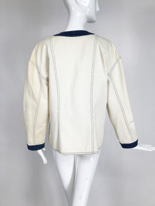 Vintage Chanel Canvas and Denim Double Breasted Jacket 1980s