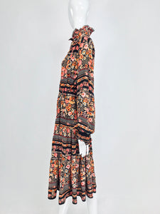 SOLD Rety Paris floral silk crepe bohemian style dress 1970s