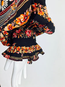 SOLD Rety Paris floral silk crepe bohemian style dress 1970s
