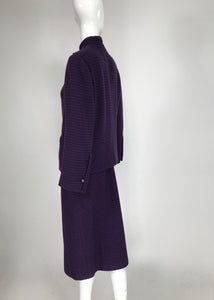 Vintage Chanel Creations Textured Purple Wool Skirt Suit 1970s