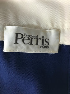 Vintage Bernard Perris Paris Demi Couture Navy Blue Nautical Dress 1980s