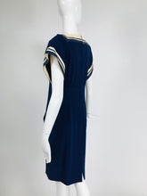 Vintage Bernard Perris Paris Demi Couture Navy Blue Nautical Dress 1980s