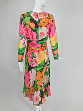 Pierre Balmain Haute Couture Pieced Silk Vibrant Floral Dress and Sash