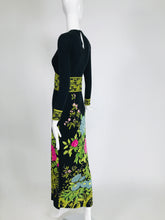 Vintage de Parisini Signed Silk Jersey Floral Print Maxi Dress 1960s