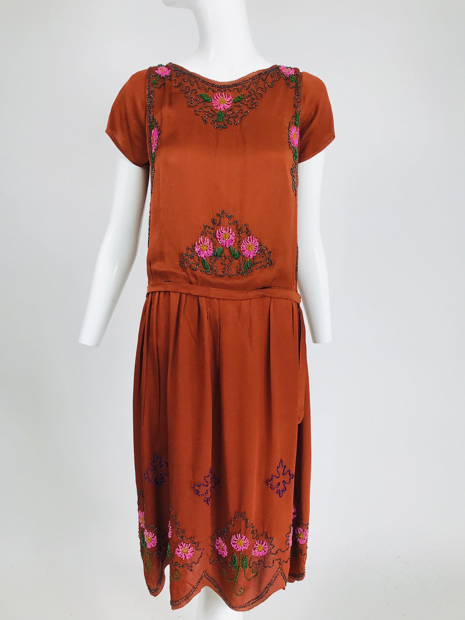 Vintage 1920s copper silk satin beaded flapper dress Palm Beach Vintage Vintage 1920s copper silk satin beaded flapper dress Palm Beach Vintage