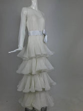 SOLD Scaasi Couture white silk chiffon tiered evening dress 1980s
