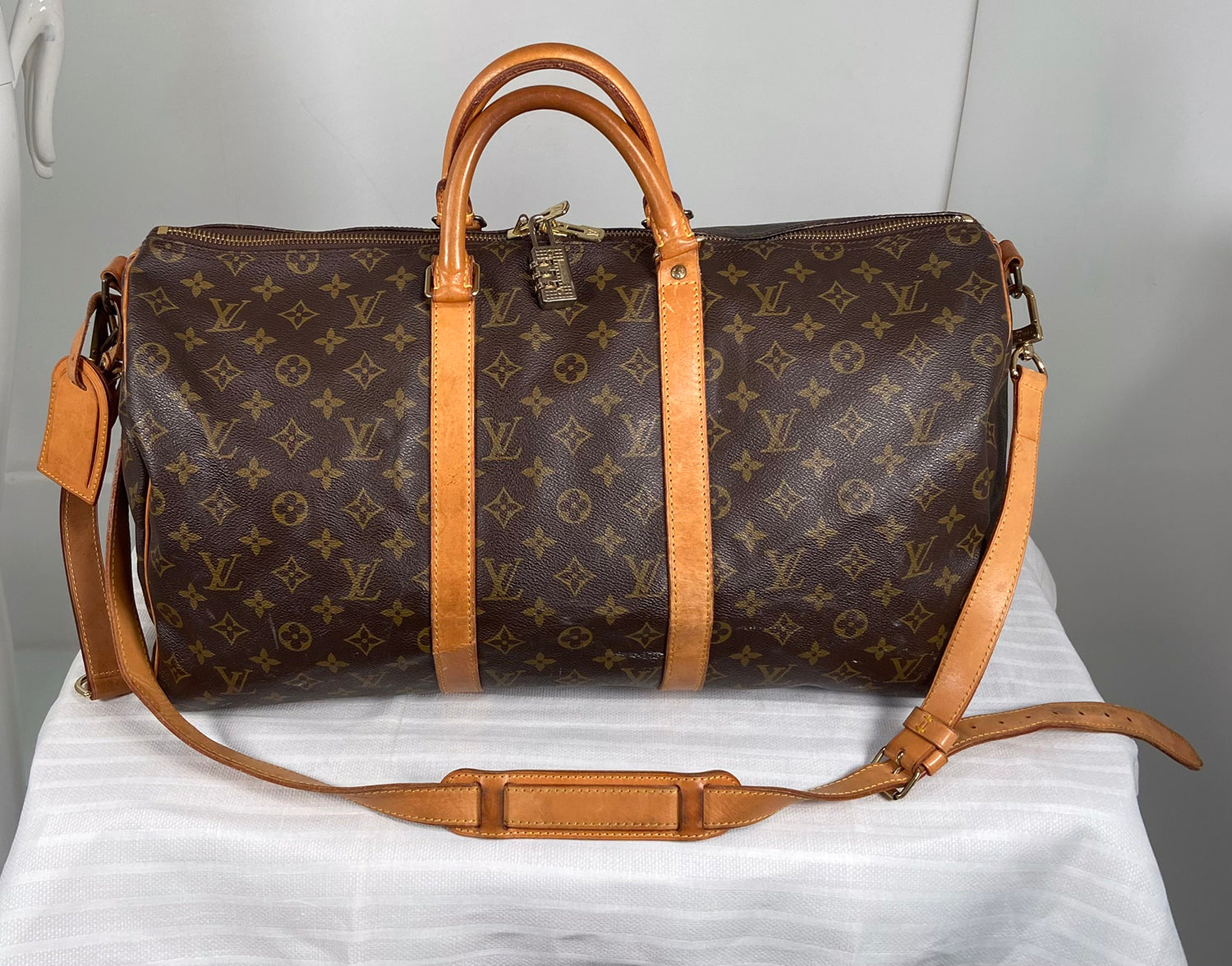 SOLD Louis Vuitton Monogram Keepall 50 Shoulder Strap Luggage Tag