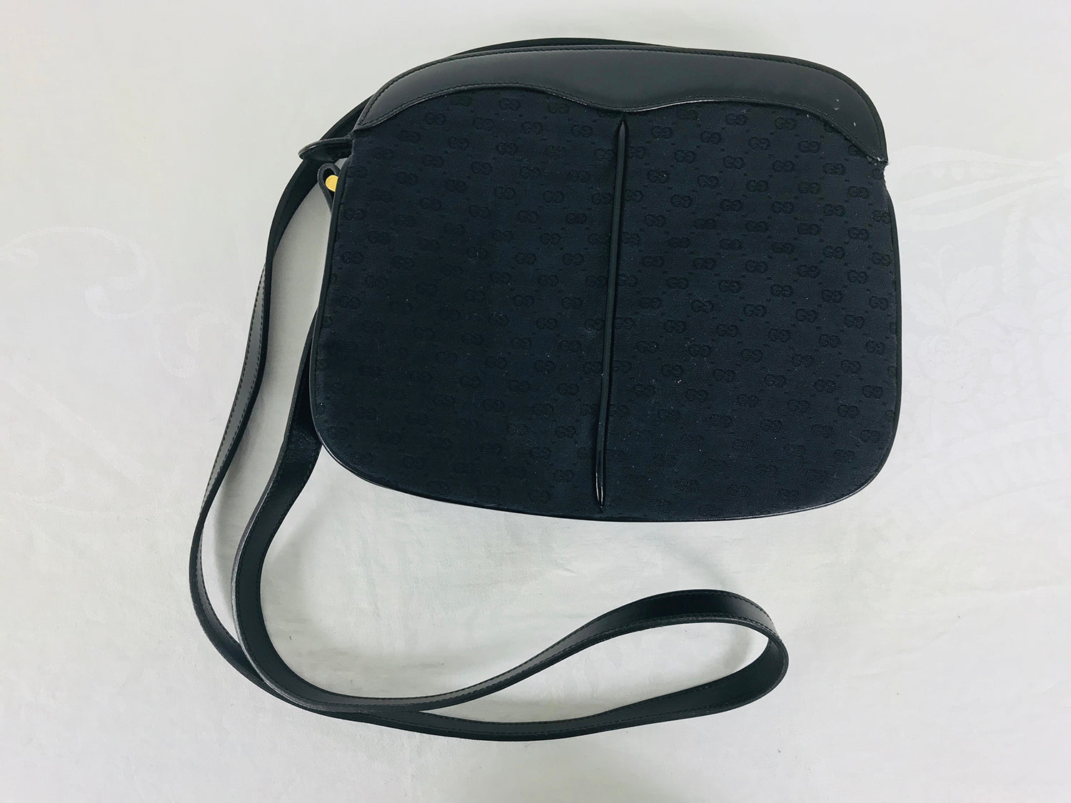 SOLD Gucci Black Leather and Logo Canvas Cross Body Handbag 1980s