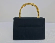 SOLD Vintage Black Silk Gold Hardware Mini Evening Bag 1960s