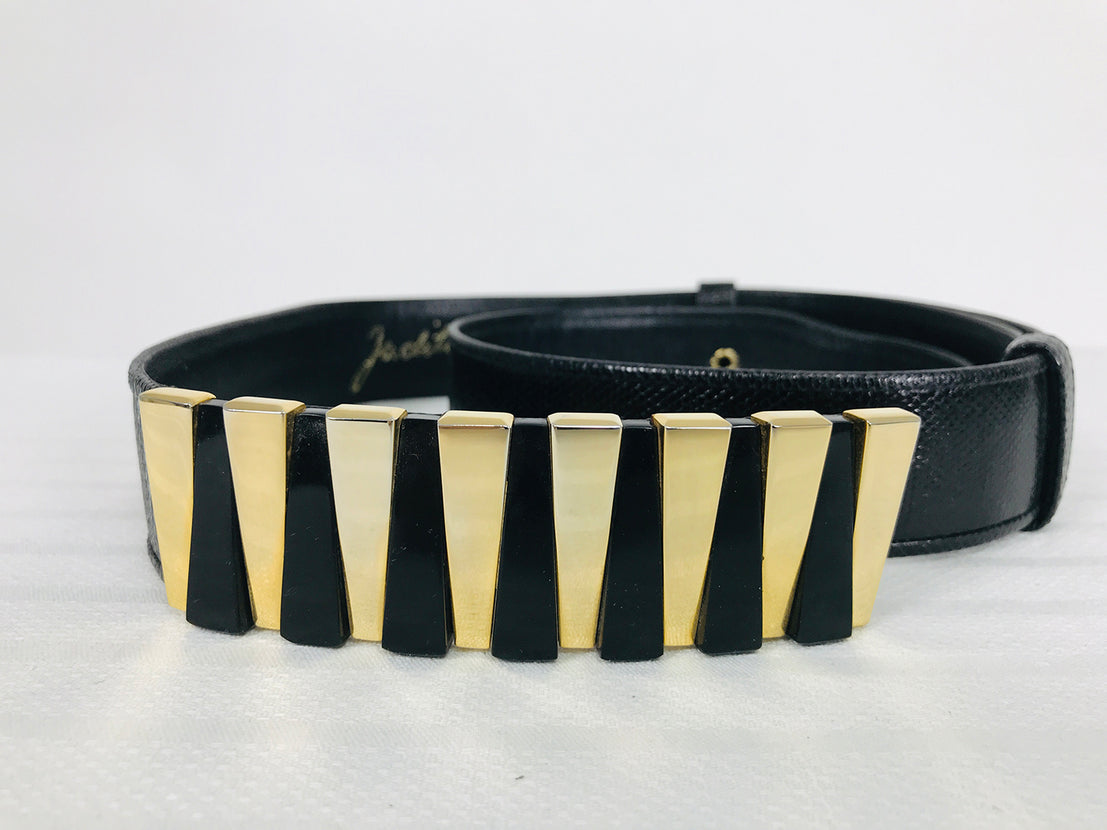 JUDITH LEIBER BELT Black Gold Adjustable Buckle JUDITH LEIBER-Black/Gold Belt – Closet NV Shop main image 2