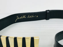 Judith Leiber Black Lucite & Gold Metal Buckle Black Lizard Belt