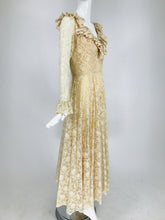 Vintage Les Wilk Ivory All Over Alençon Lace Maxi Dress Wedding Dress 1970s