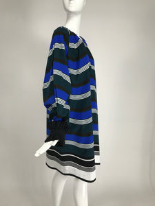 Fendi Blue White Black Waves Pattern Cotton Dress 10