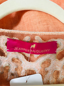 Jeannie McQueeny Coral Linen Applique & Beaded Caftan