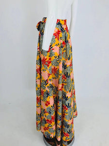 SOLD Yves Saint Laurent tropical print linen maxi skirt, 1980s