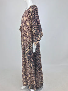 SOLD India Block Printed Cotton Bias Cut Maxi Dress Caftan 1960s