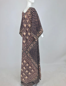 SOLD India Block Printed Cotton Bias Cut Maxi Dress Caftan 1960s