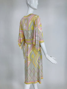 Emilio Pucci Vintage Silk V Neck Kimono Sleeve Day Dress
