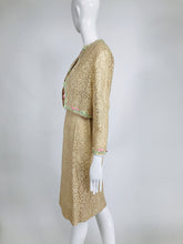1960s Beige Lace Sleeveless Sheath Dress & Flower Applique Trim Bolero